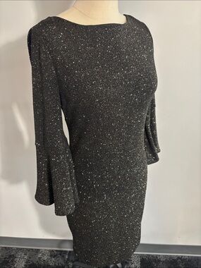 Calvin Klein Black Metallic Knit Long Sleeve Cocktail Dress